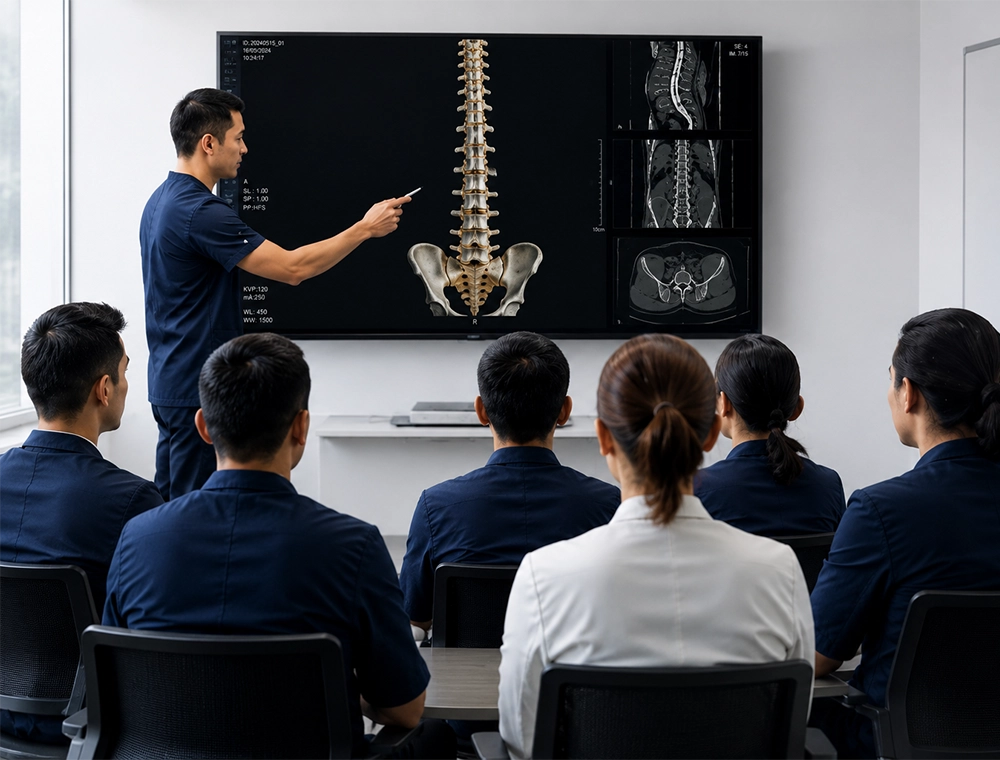Sesión de educación médica en cirugía de columna
